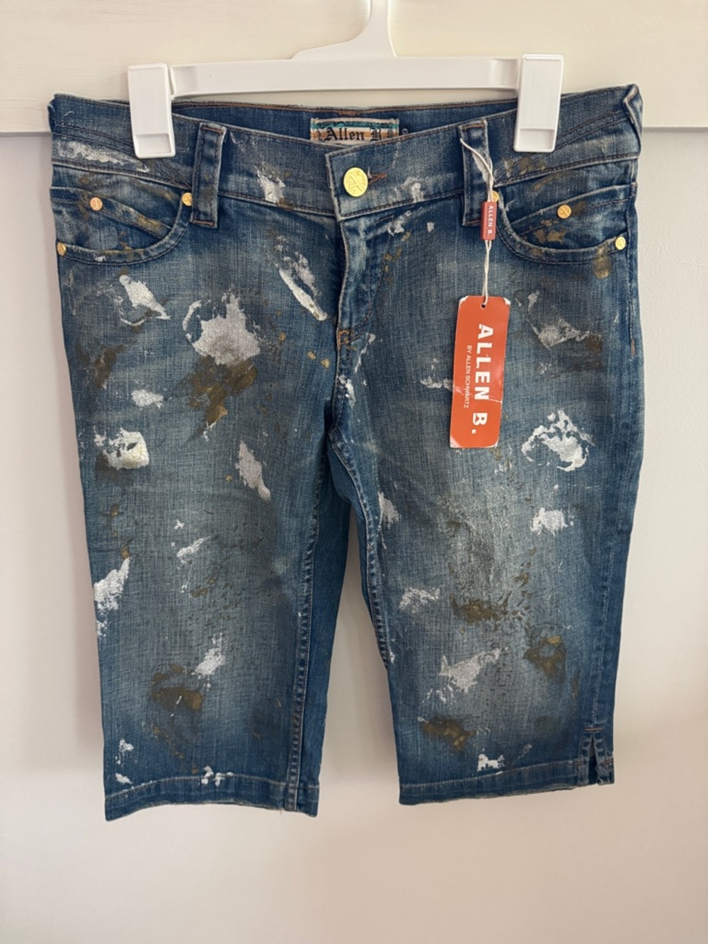 Allen B Paint Splatter Denim Shorts Distressed Bermuda Jean Shorts NWT Size 29